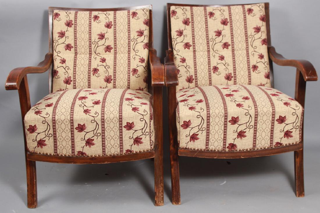 Pair Mid Century Modern Form Slat Back Armchairs (1 of 8)