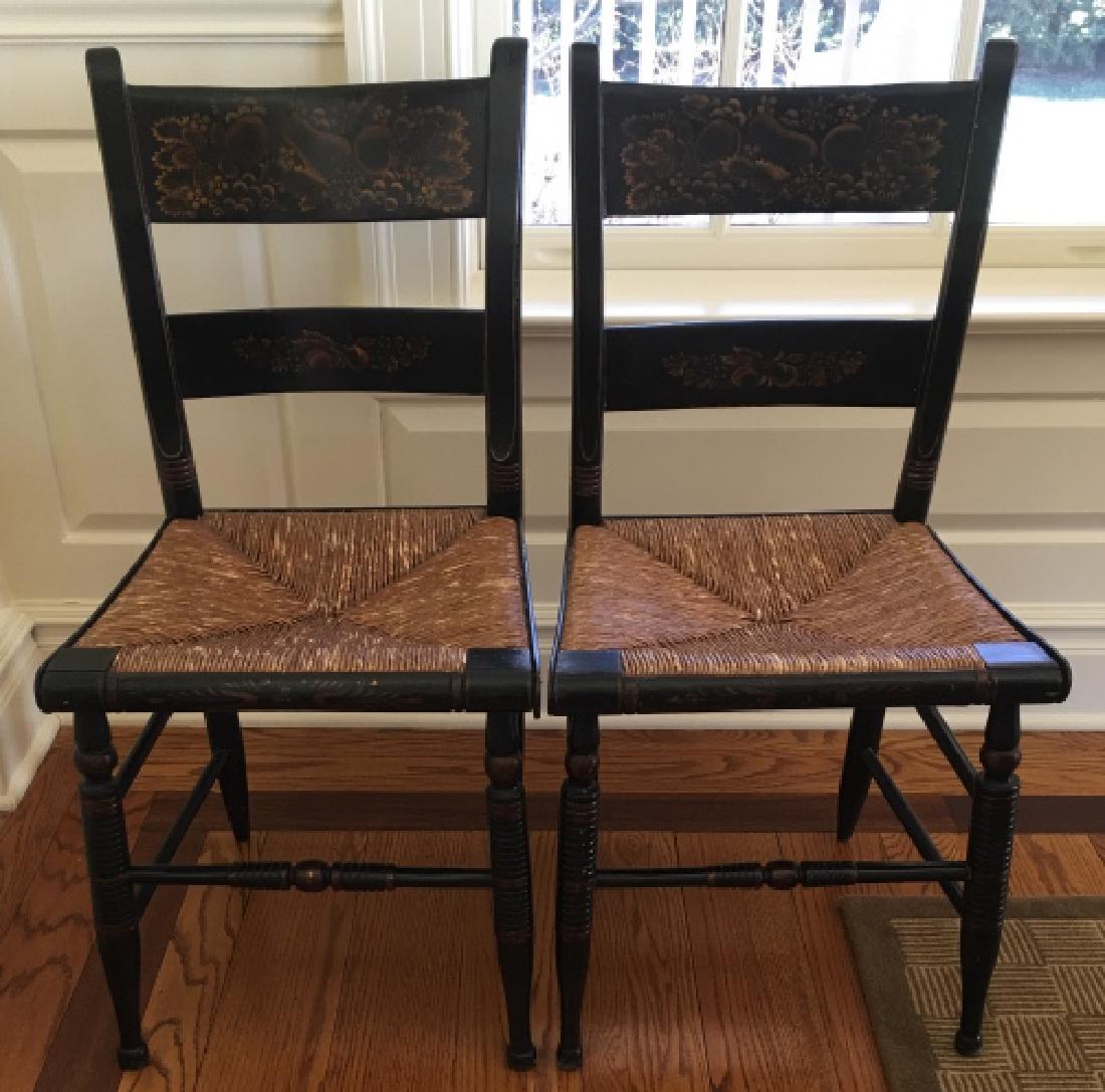 Pair of Hitchcock Style Side Chairs W Rush Seats (1 of 4)