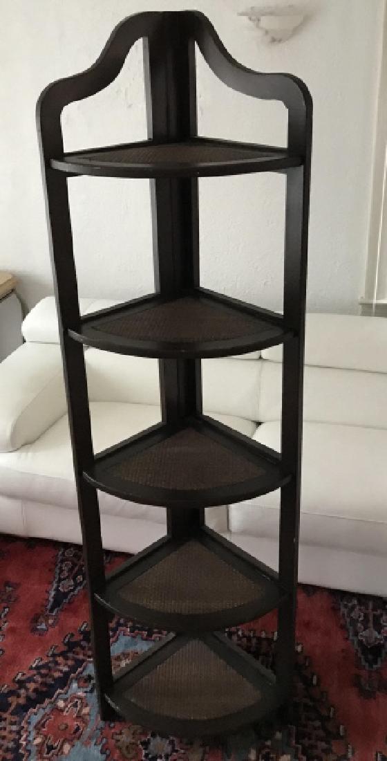 Contemporary Wood & Rattan Corner Etagere Cabinet (1 of 4)