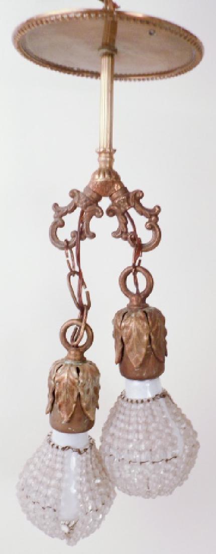 Victorian Brass Beaded Glass Hanging Light Fixture (1 of 5)