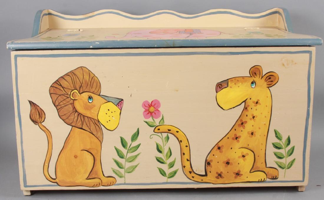 Hand Painted Folk Art Wooden Toy Chest (1 of 7)