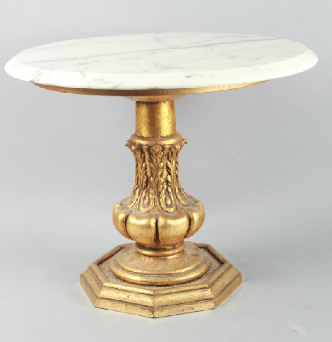 Mid Century Round End Table Gold Base Marble Top (1 of 5)