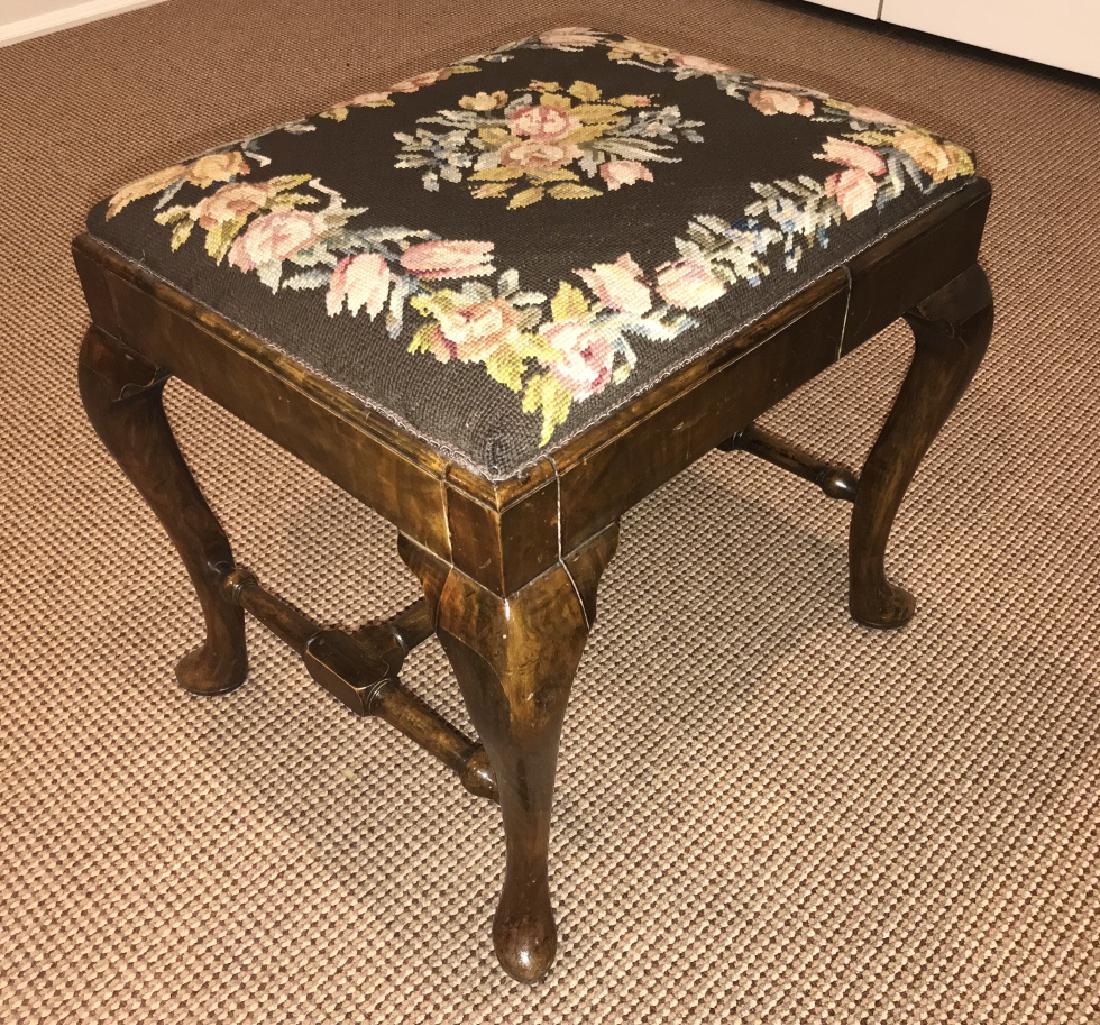 English Queen Anne Style Tapestry Top Bench (1 of 4)