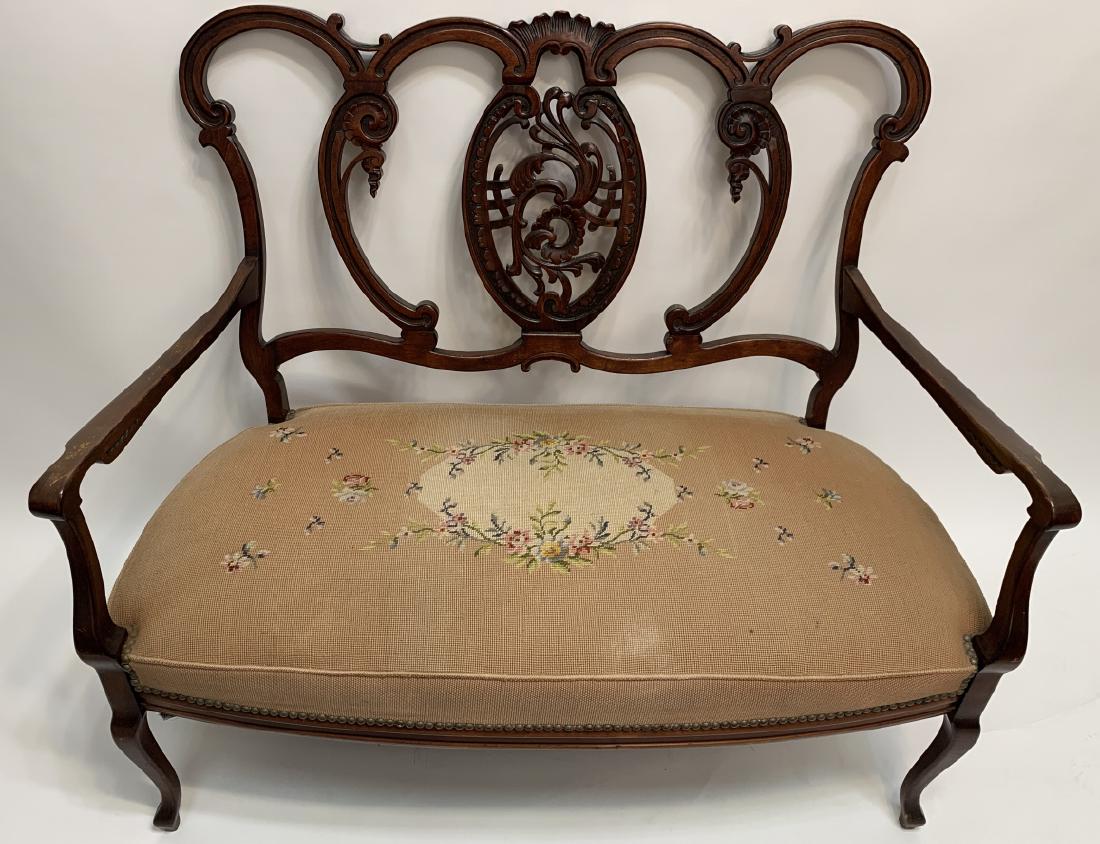 French Rococo Revival Carved Needlepoint Settee (1 of 5)