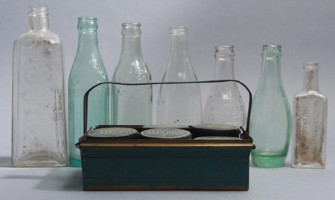 Vintage Glass Bottles + Tin Spice Cans and Holder (1 of 9)