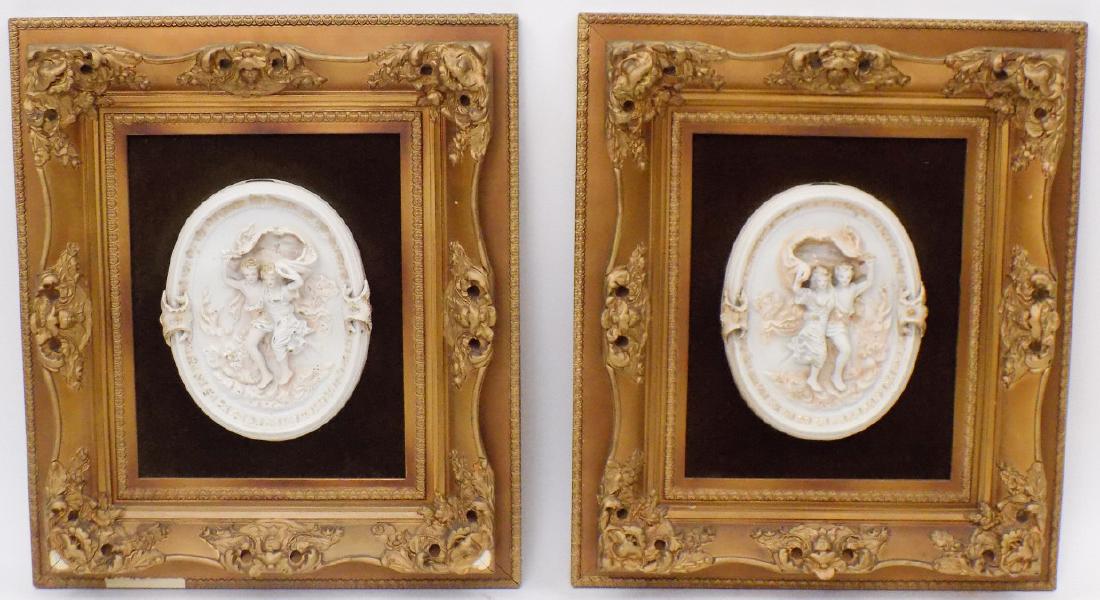 Pair Antique Bisque Plaques in Carved Gilt Frames (1 of 12)