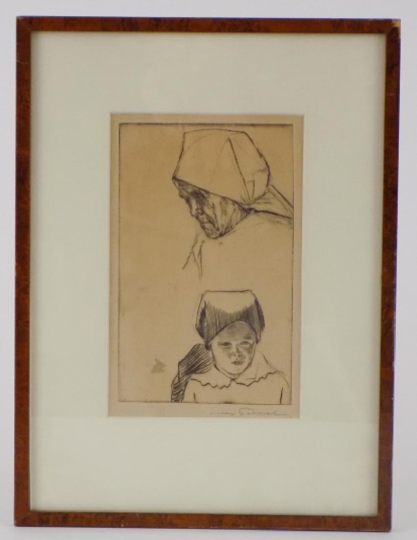 Max Pollak Pencil Signed Etching of Woman & Child (1 of 7)