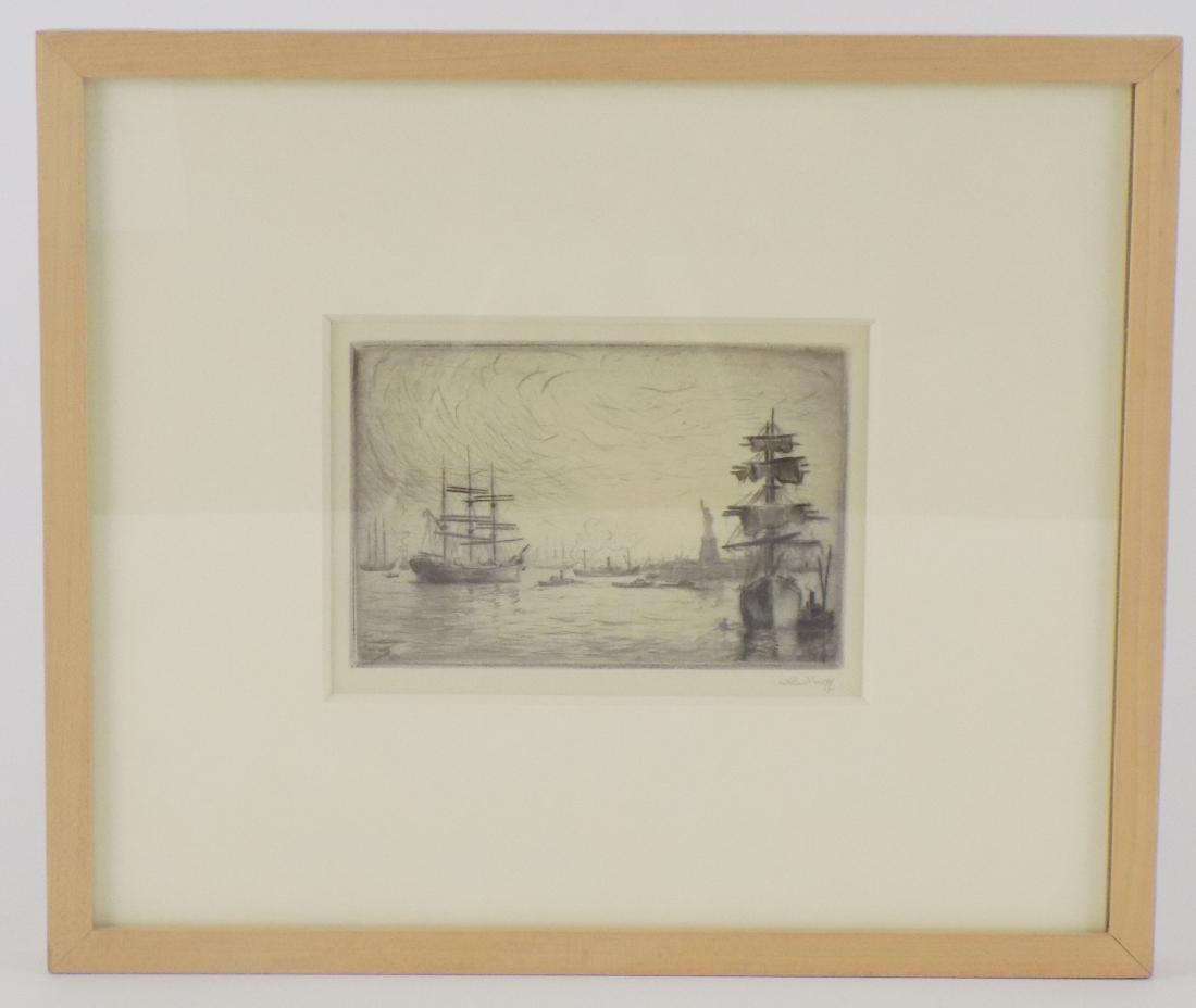 W Ravinoff Pencil Signed Etching of NYC Harbor (1 of 7)