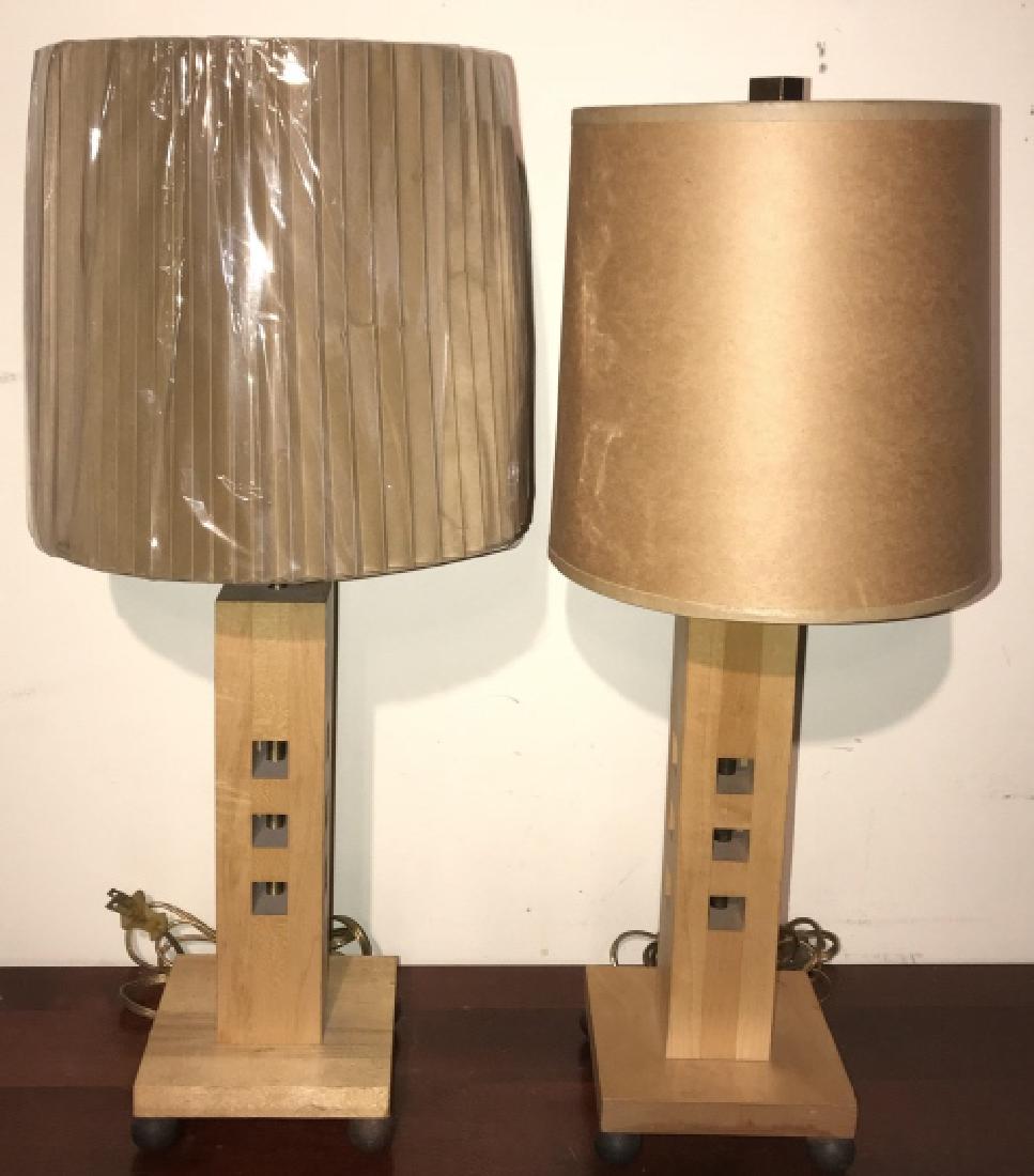 Pair Modernist Wooden Geometric Form Table Lamps (1 of 5)