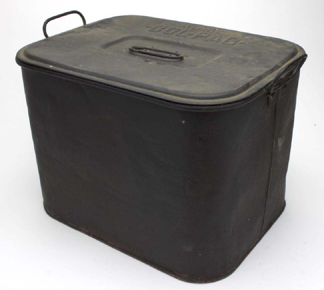 Vintage Atlantic Col-Pac Tin Box / Milk Cooler: Vintage Atlantic Col-Pac Tin Box / Milk Cooler. Handled, lid reads "Atlantic Col-Pac". 11 inches x 17 inches x 12 inches. Property of a historic Pleasantville, New York 19th century estate.
