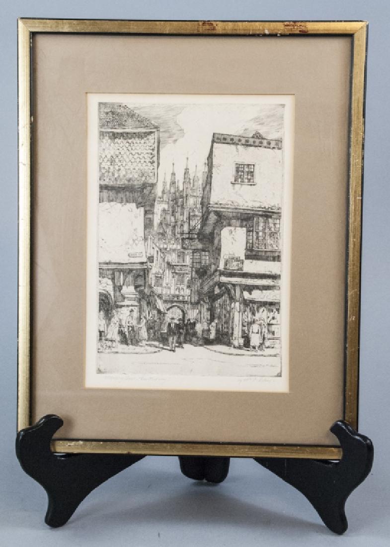 Antique C W.P. Robins Signed Canterbury Engraving: Antique C W.P. Robins Signed Canterbury Engraving. This late 19th / early 20th century engraving of a Canterbury street scene is pencil titled and signed by the artist W.P. Robins (British, 1882-1959)