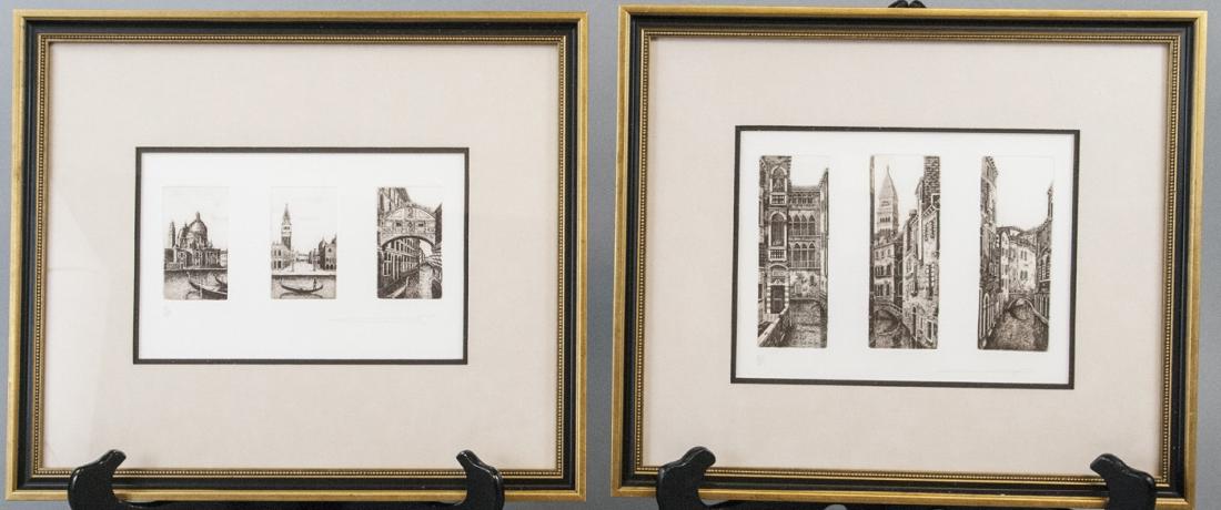 Pair Vtg Architectural Engravings Signed Framed (1 of 4)