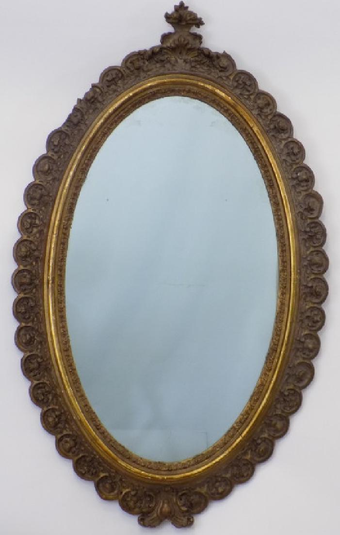 Antique Victorian Oval Carved Wood & Gilt Mirror (1 of 6)
