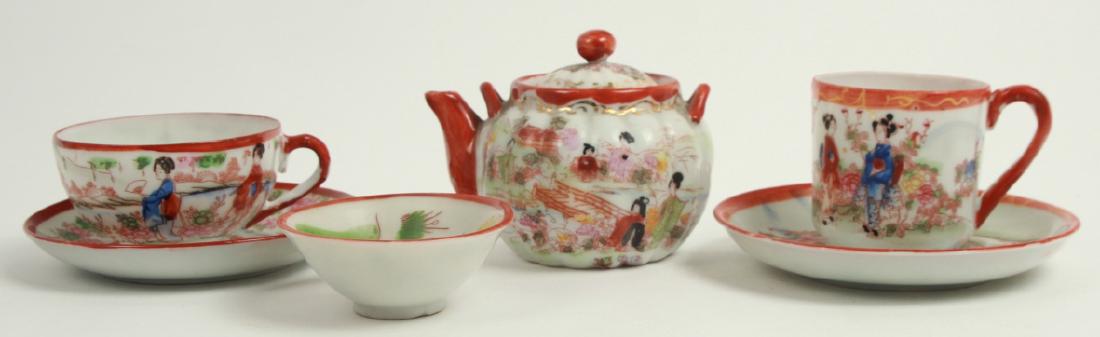 Antique Asian Porcelain Tea Cups, Pot, Dish (1 of 8)