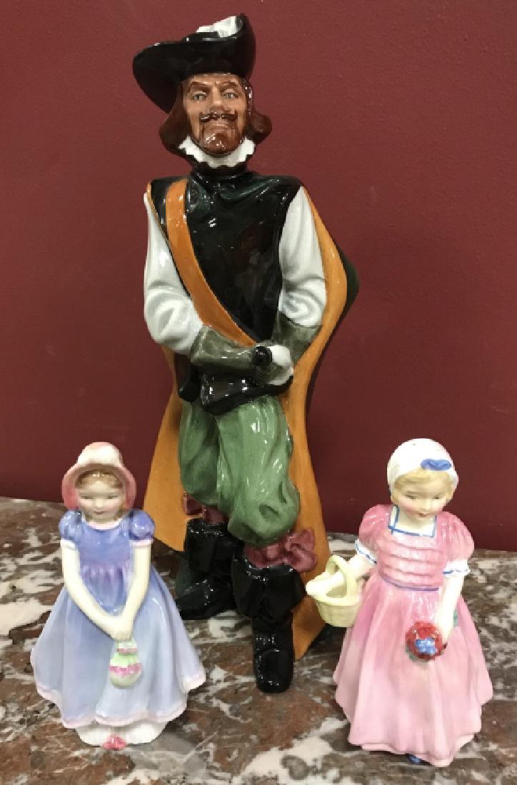 3 Vintage Royal Doulton Porcelain Figurines: 3 Vintage Royal Doulton Porcelain Figurines. Includes the "Cavalier", "Tinker Bell" and "Ivy" porcelain figurines by Royal Doulton, each having hand painted surface details and marked on the bottom. L