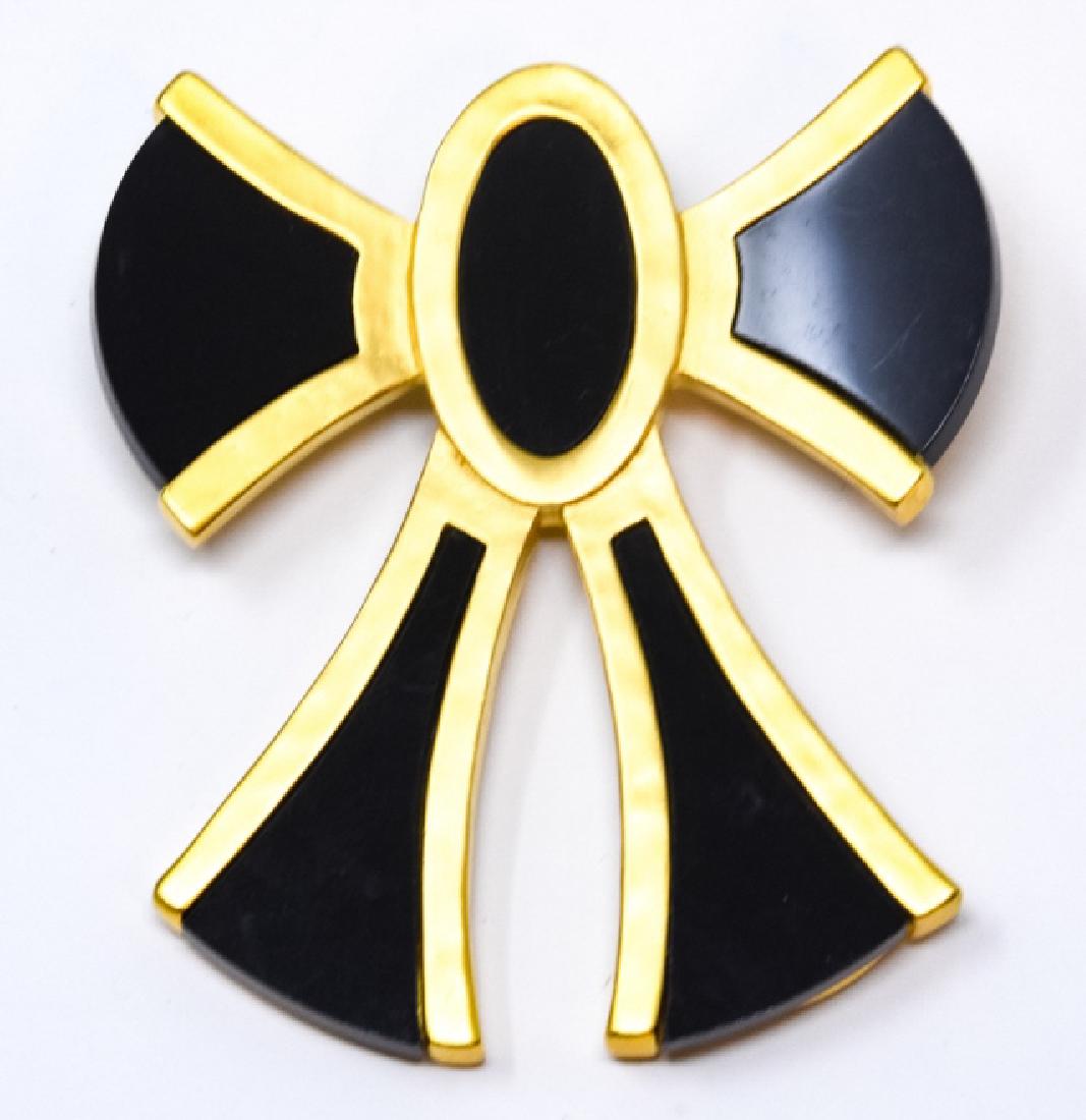 Vintage Karl Lagerfeld Gilt Metal Black Glass Bow (1 of 5)