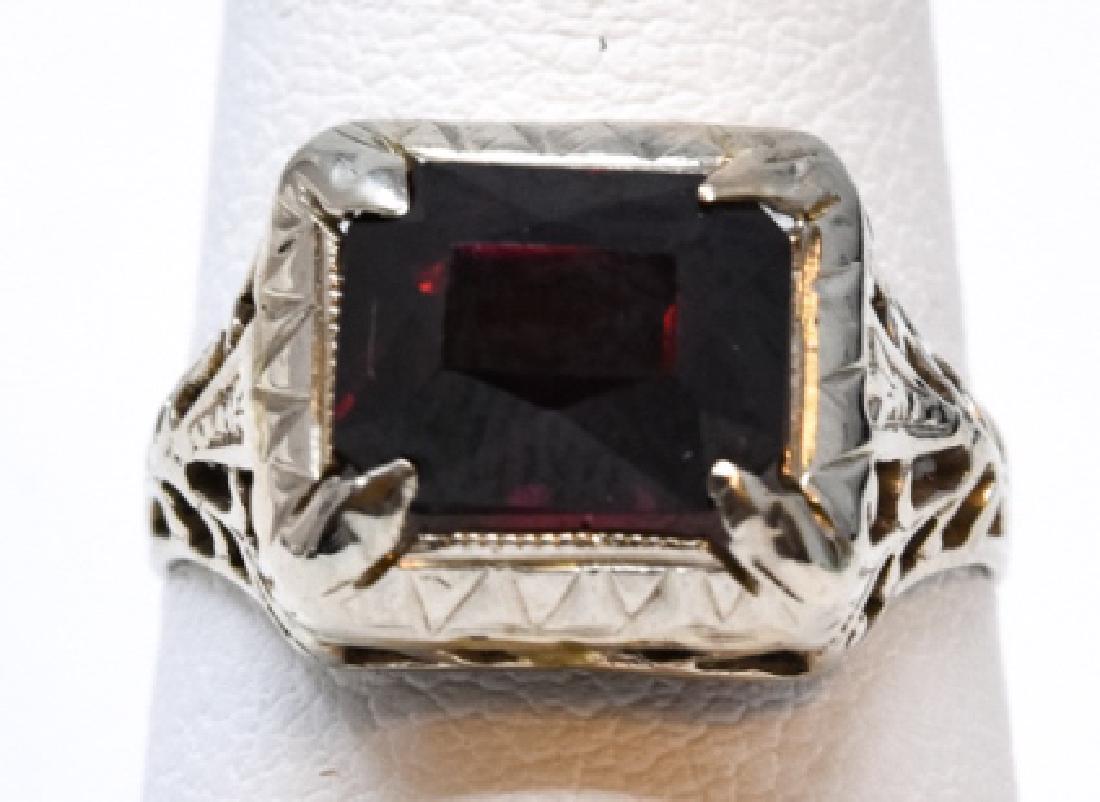 Estate 14kt White Gold & 3 Carat Garnet Ring: Estate 14kt White Gold & 3 Carat Garnet Ring. Filigree setting. Ring size 6.25 can be resized.