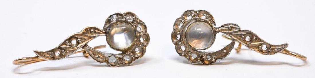 19th C Gold Silver Diamond & Moonstone Earrings (1 of 5)