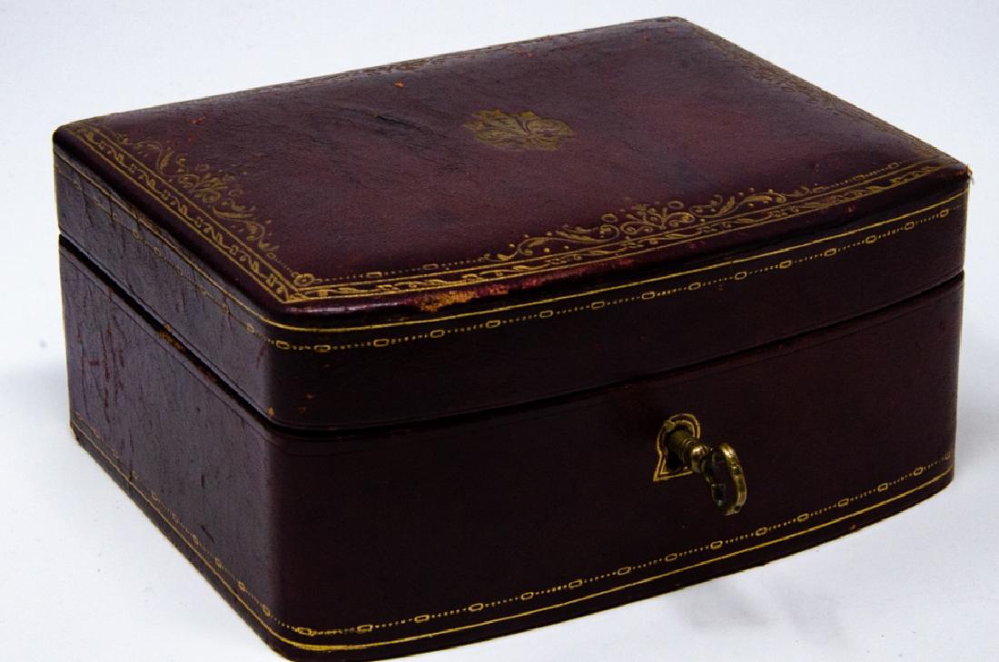 Antique Embossed Leather Locking Jewelry Box (1 of 7)