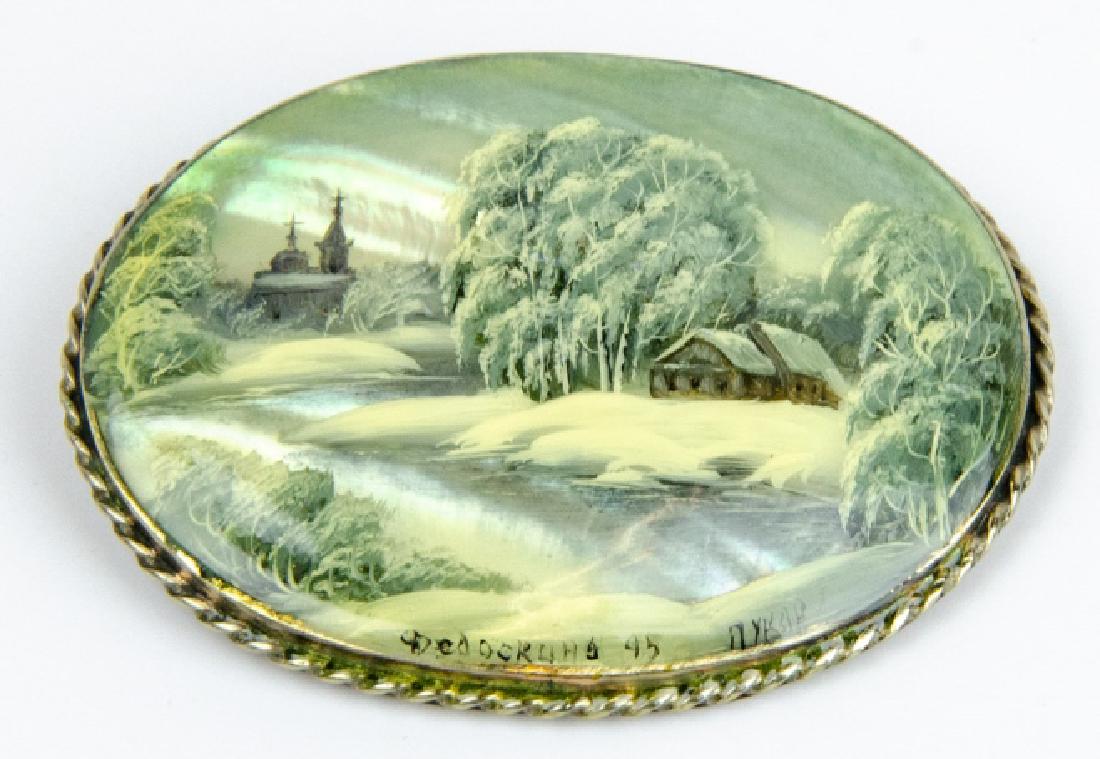 Large Vintage Russian Hand Painted Brooch Pin (1 of 6)