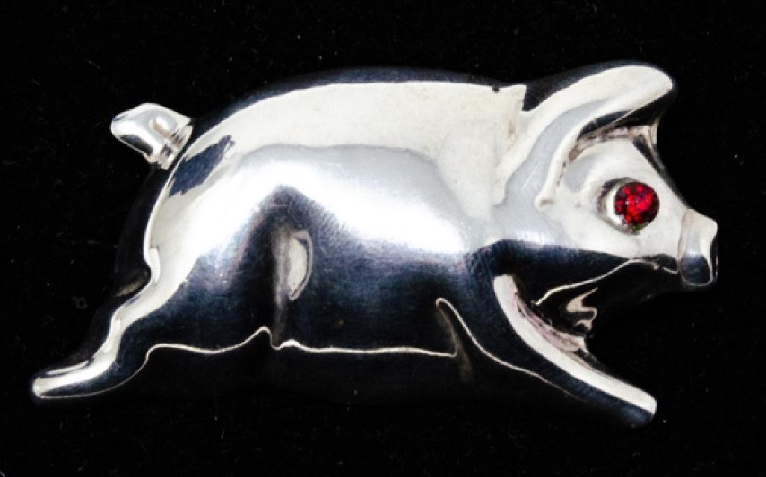 Vintage Sterling Silver Figural Pig Pendant or Pin (1 of 8)