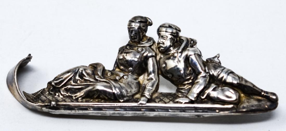 Antique 19th C Sterling Figural Sled Brooch: Antique 19th C Sterling Figural Sled Brooch. Measures 2.5 inches in length.