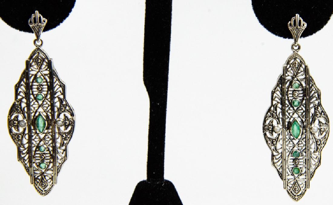 Pair Art Deco Chrysophase & Seed Pearl Earrings (1 of 5)