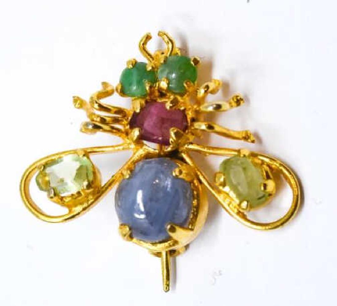 Estate Vermeil Sterling Gemstone Set Bee Brooch (1 of 4)