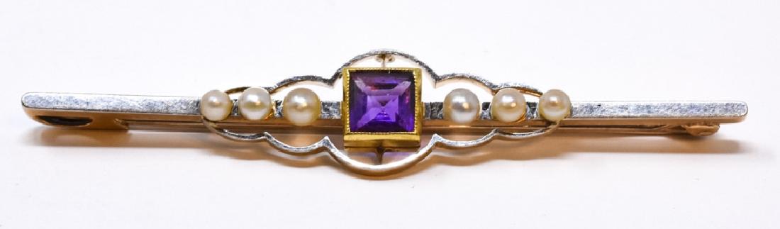 Antique 15kt Yellow Gold Amethyst Bar Brooch (1 of 5)