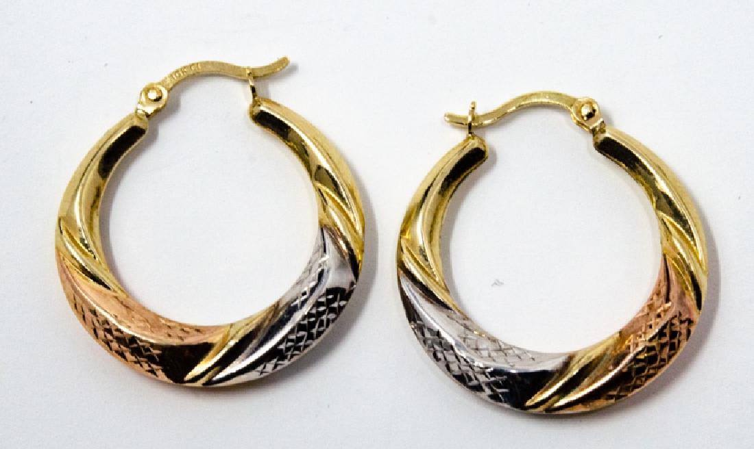Pair Two Tone 10kt Gold Hoop Earrings (1 of 5)