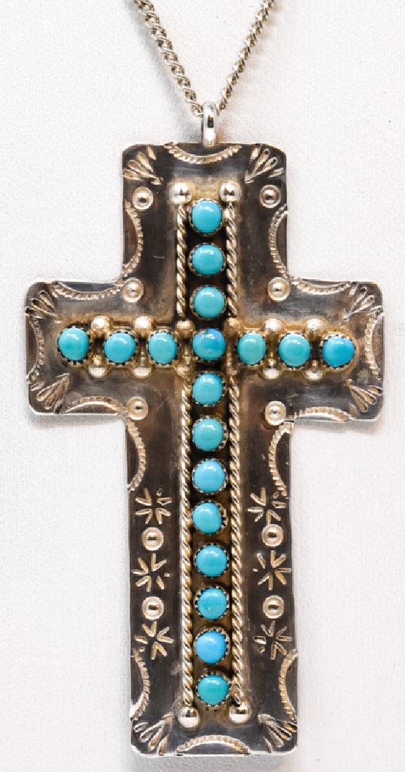 Vintage Sterling Silver & Turquoise Zuni Cross (1 of 4)