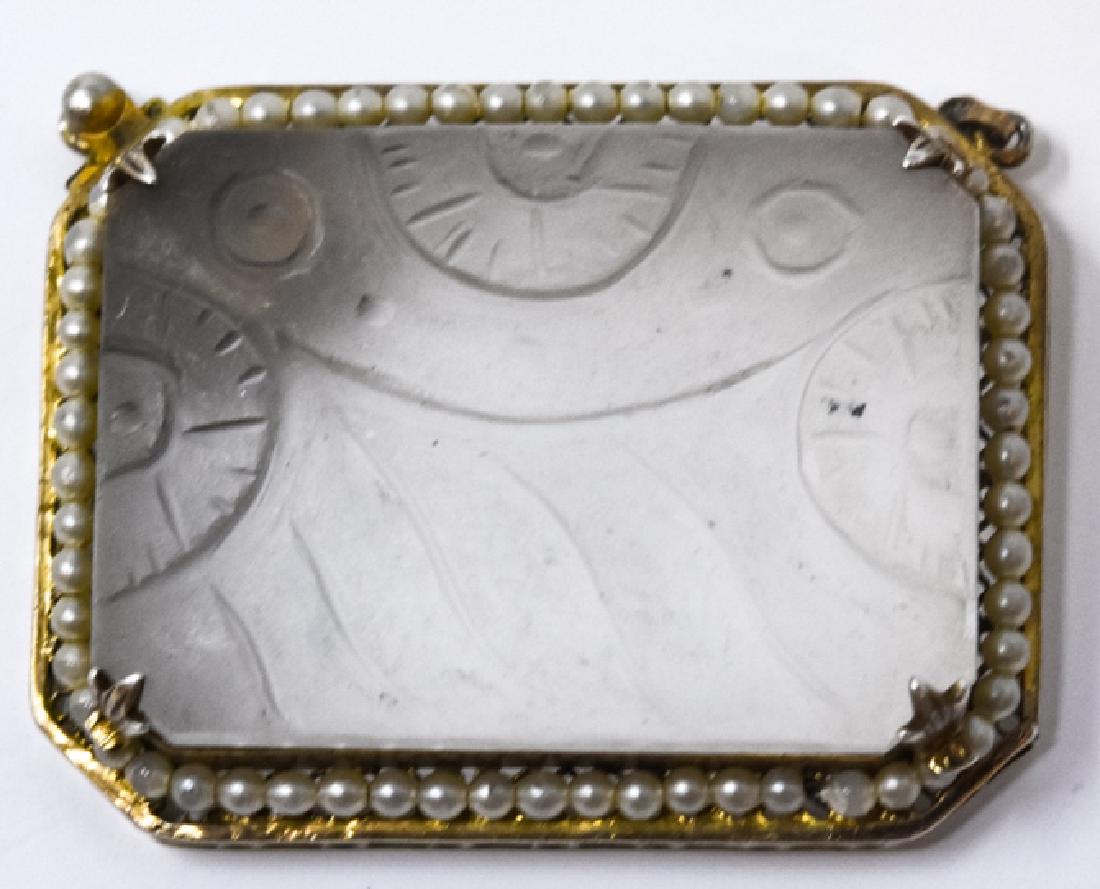 Antique Art Deco Sterling & Rock Crystal Clasp: Antique Art Deco Sterling & Rock Crystal Clasp. Carved rock crystal and seed pearl clasp or pendant.