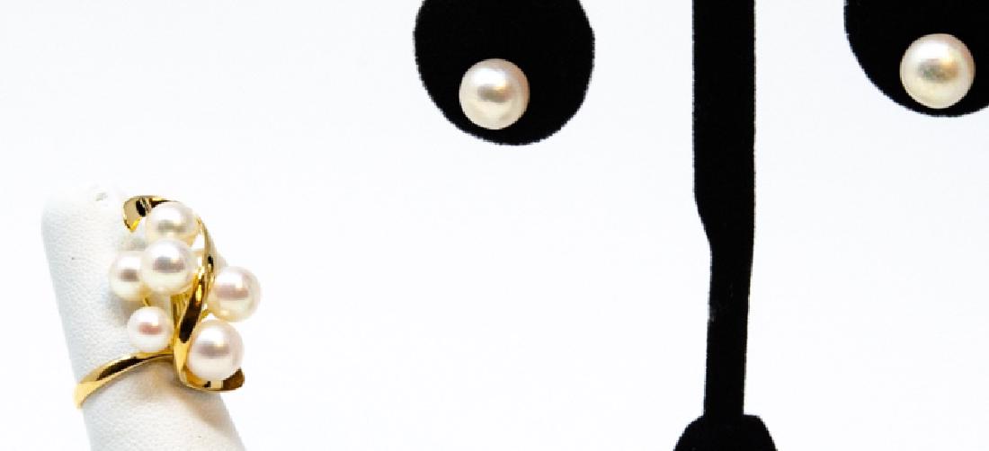 14kt Pearl Post Earrings & Cluster Pearl Ring (1 of 7)