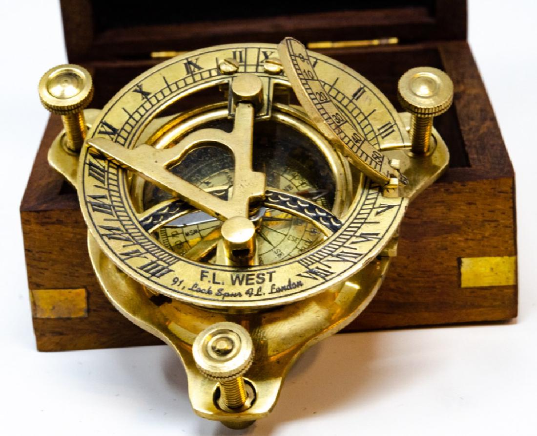 F.L. West English Boxed Brass Compass / Sundial (1 of 6)
