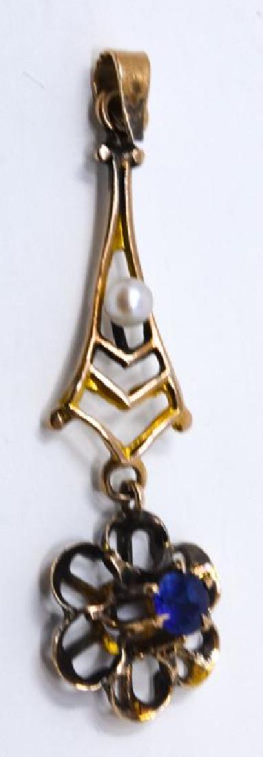 Antique 10kt Gold Sapphire Pearl Pendant (1 of 4)