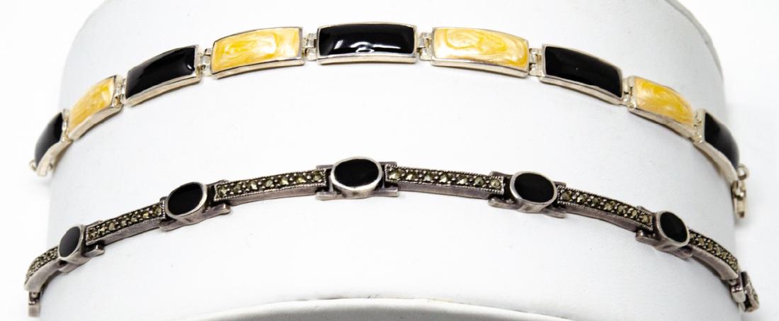 2 Sterling Silver, Onyx, Marcasite, Link Bracelets (1 of 9)