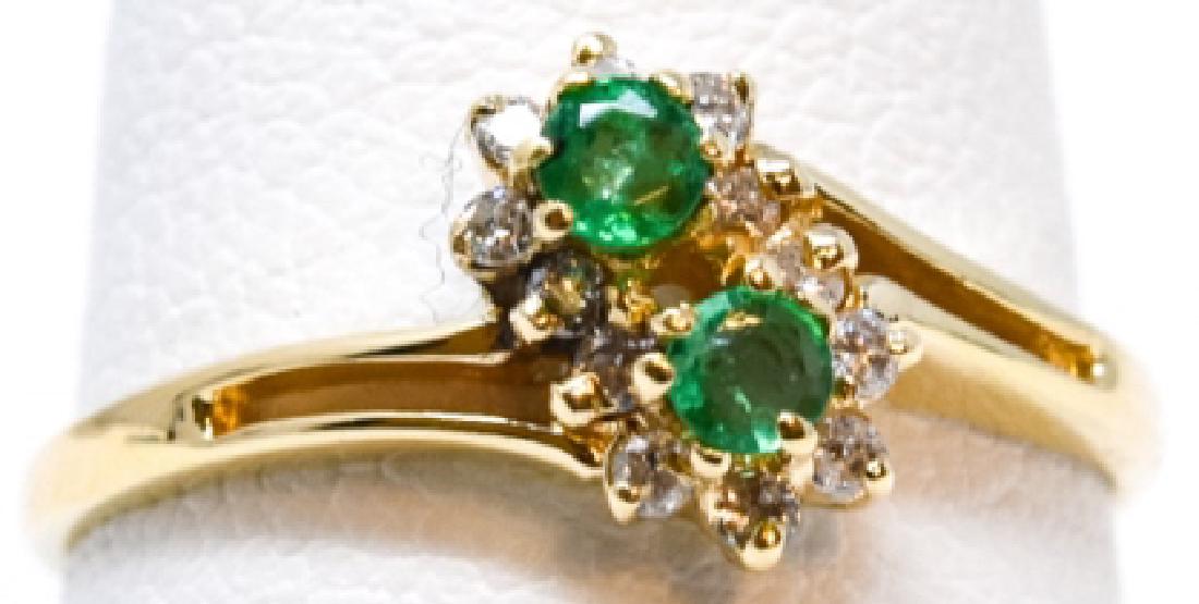 Vintage 14kt Gold Diamond & Emerald Bypass Ring (1 of 5)