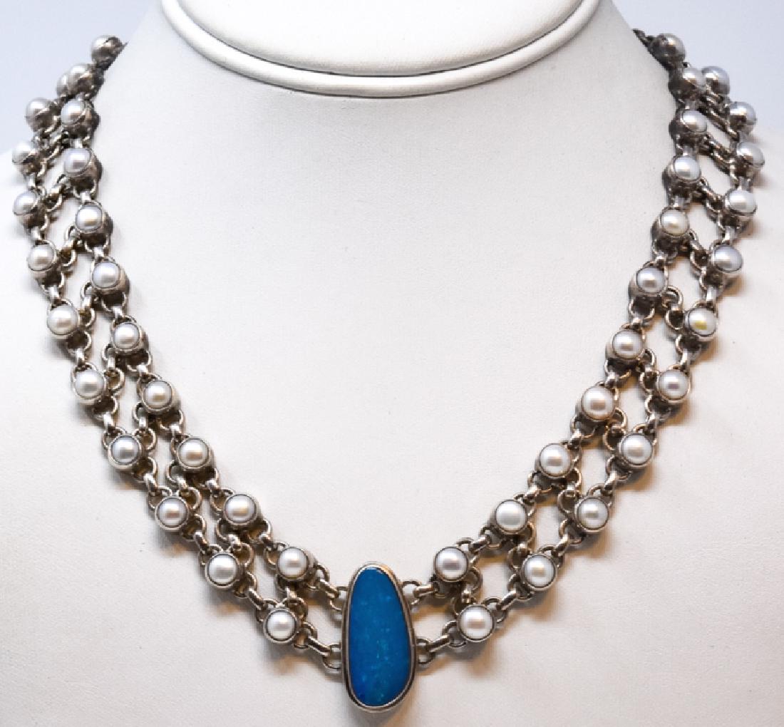Sterling Silver Pearl & Opal Necklace (1 of 6)