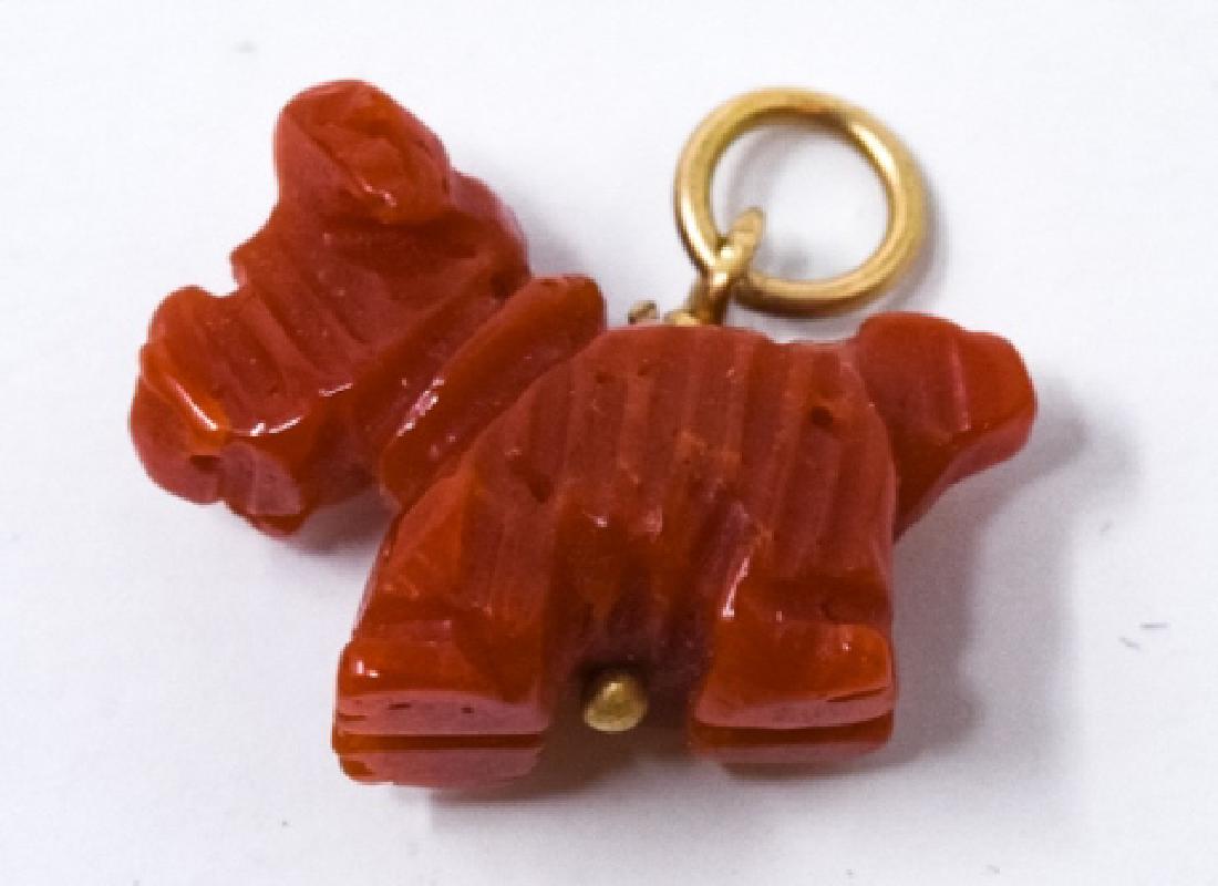 Antique Carved Coral & 14k Gold Terrier Dog Charm (1 of 2)