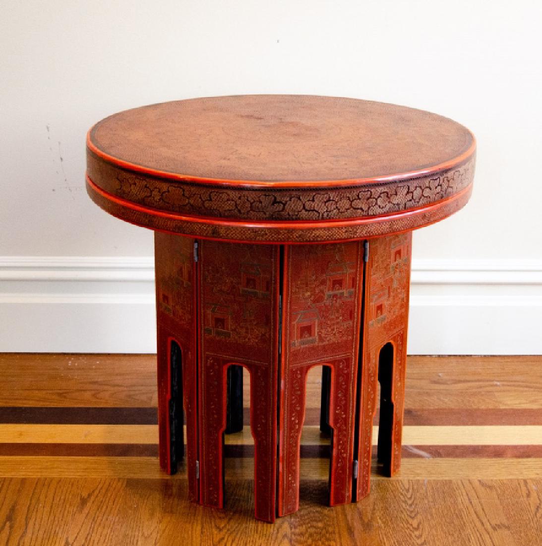 Asian Red & Gold Lacquer Hand Painted End Table (1 of 5)