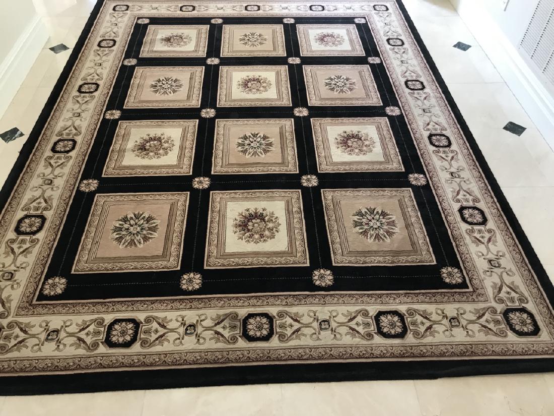 Contemporary French Aubusson Motif Black Carpet: Contemporary French Aubusson Motif Black Carpet. Measures 121 x 94 inches. Property of a Larchmont, New York estate.