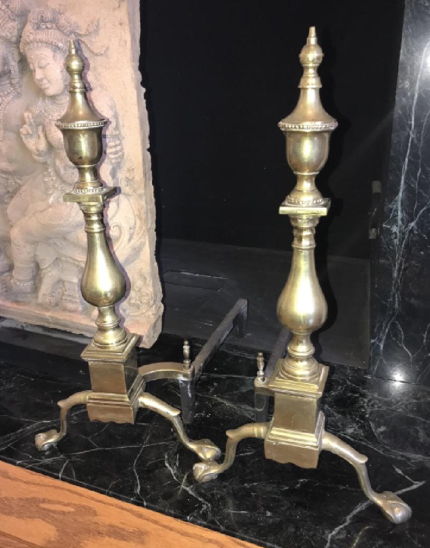 Pair Gilt Brass Colonial Style Fireplace Andirons (1 of 3)
