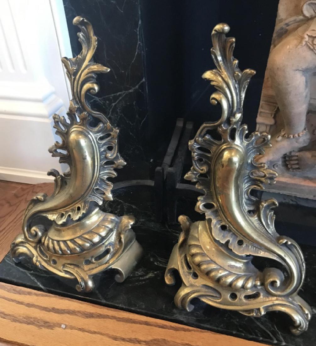 Pair Gilt Ormolu Rococo Style Fireplace Andirons (1 of 4)