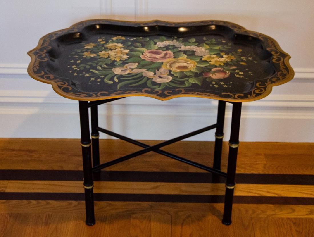English Style Tole Metal Floral Motif Coffee Table (1 of 5)