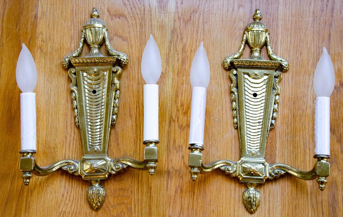 Pair French Style Gilt Ormolu Bronze Wall Sconces (1 of 5)