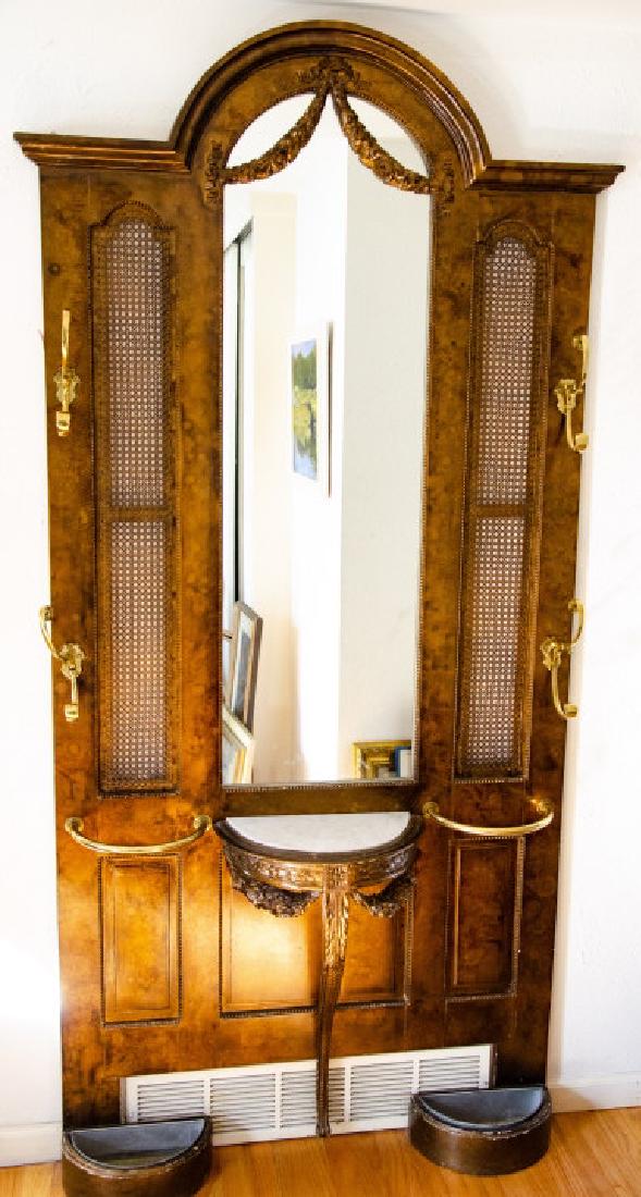 Neoclassical Style Burled Veneer Hall Tree Mirror (1 of 5)