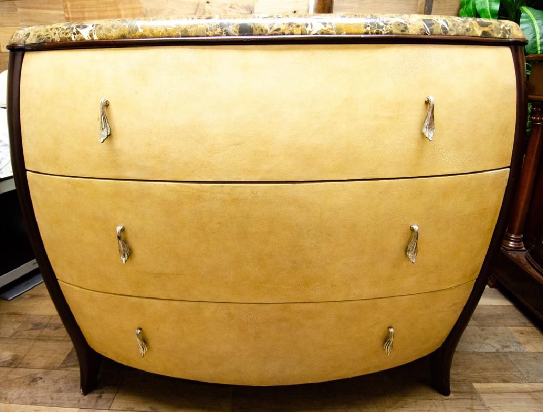 Leather Embossed & Marble Top Bombe Chest / Bureau (1 of 9)