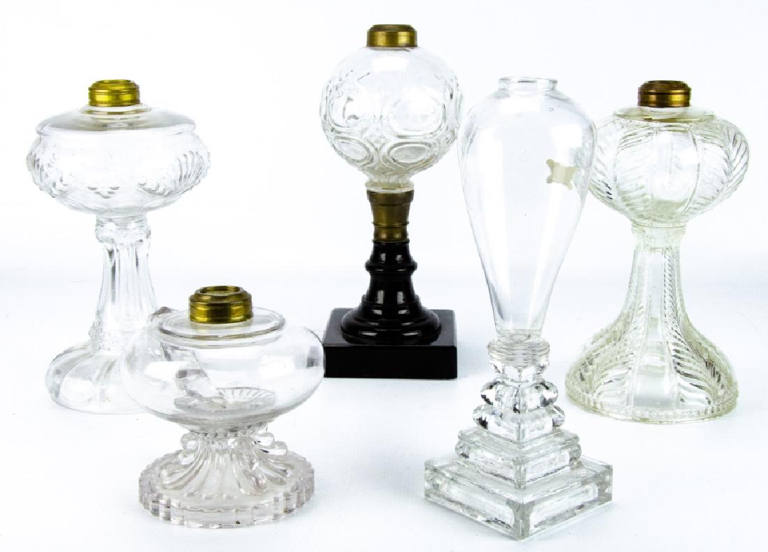 5 19th Century Patterned Glass Oil Lamp Bases (1 of 6)