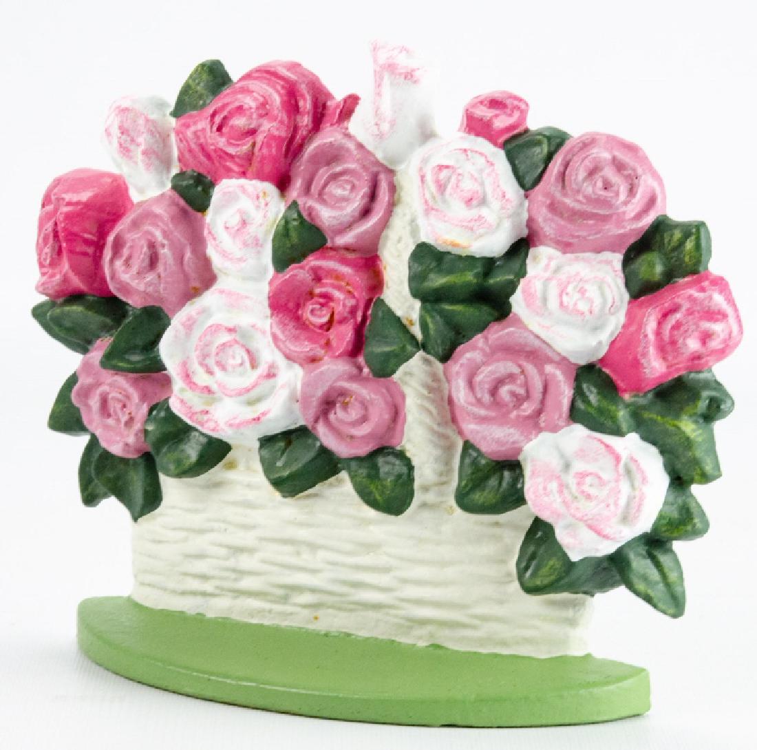 Vintage Cast Iron Door Stop Basket of Roses (1 of 4)