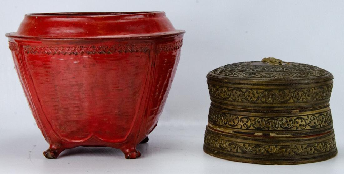 Pair Burmese Red Lacquer Ware Containers (1 of 10)